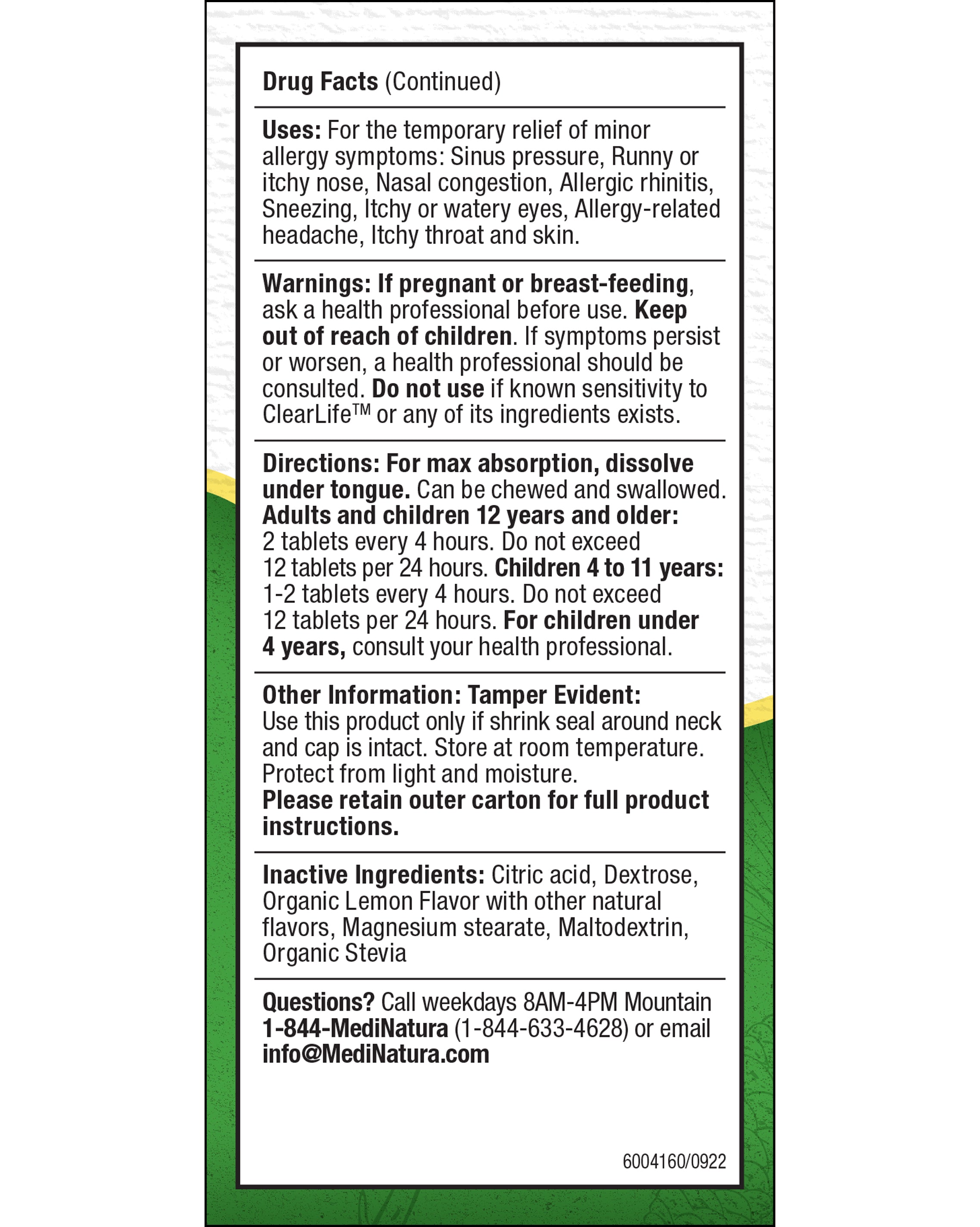 ClearLife Allergy Relief 60 Tablets Facts