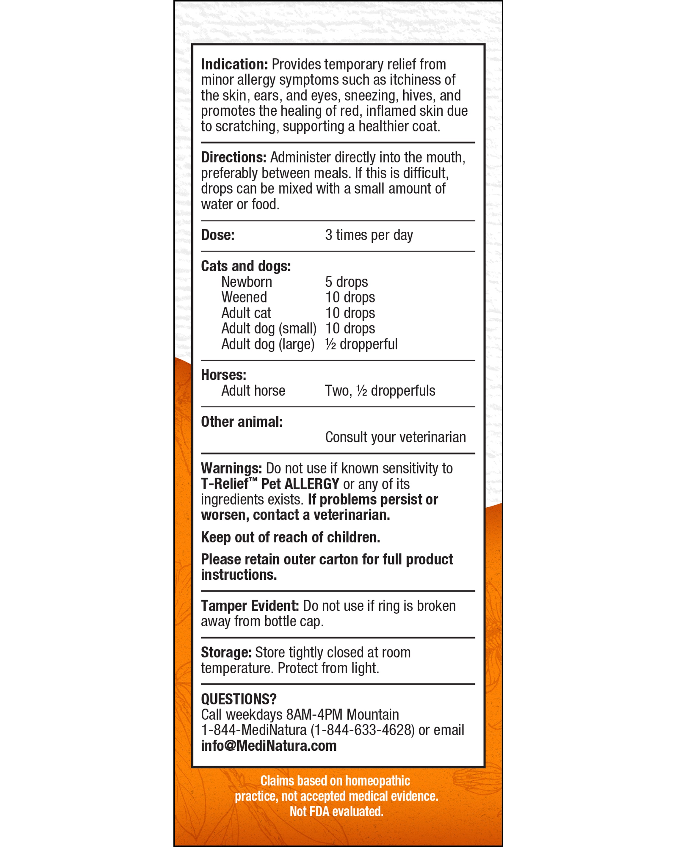 T-Relief PET Allergy Drops 50ml Indication