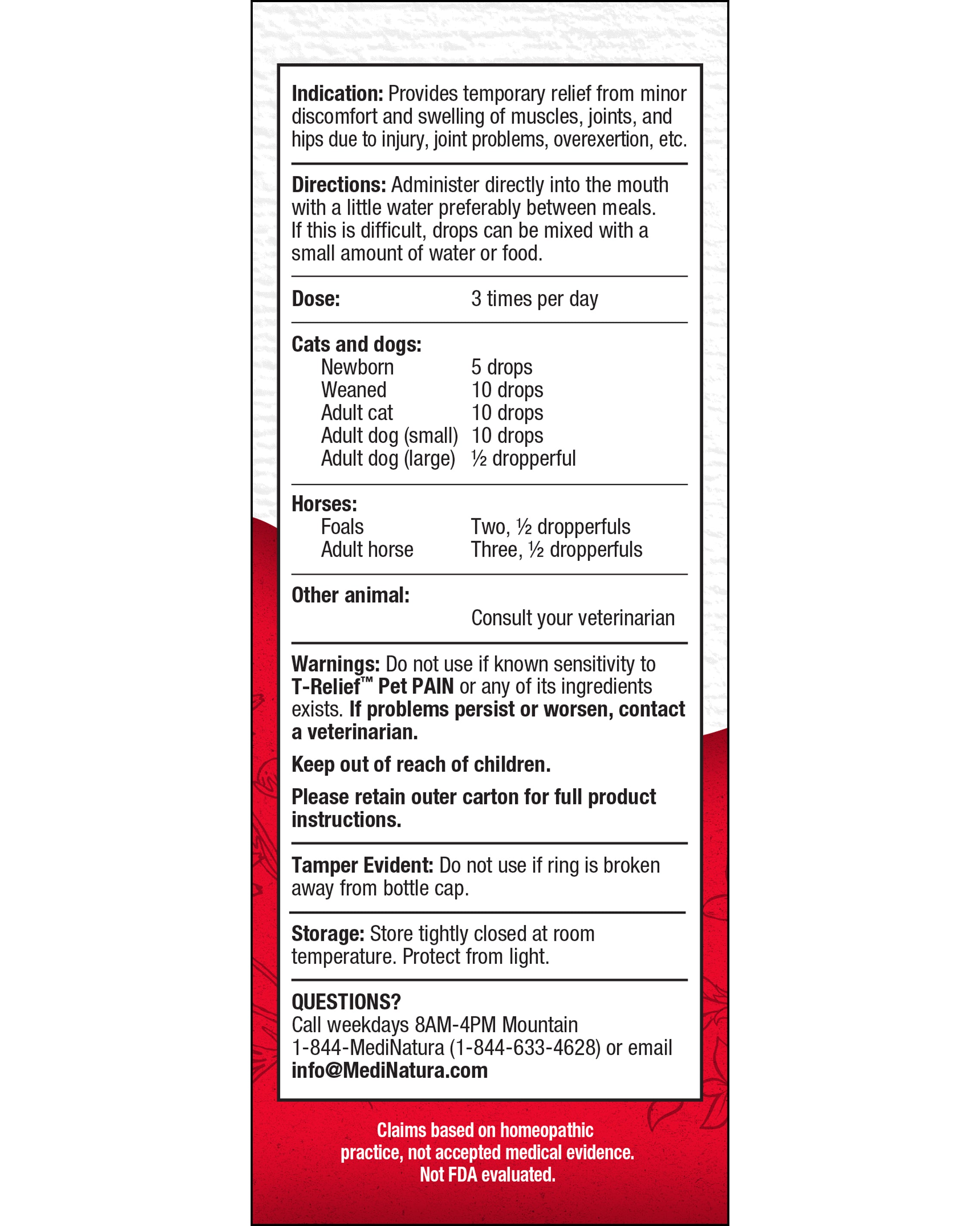 T-Relief PET Pain Drops Indication